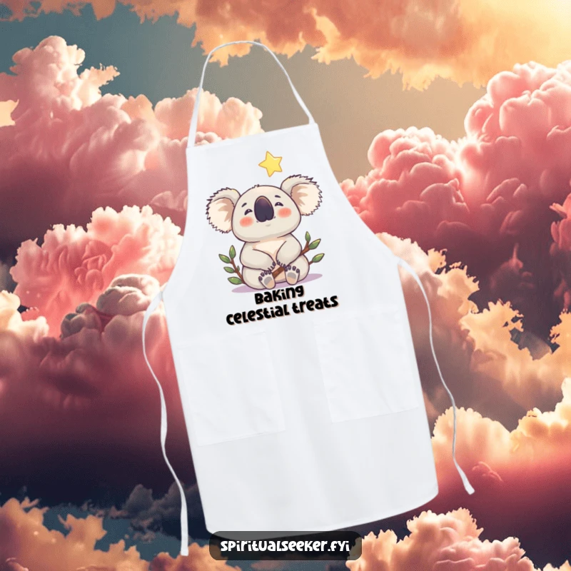 Funny koala apron featuring a contented koala gazing at a gentle, shining star, a humorous kitchen accessory.