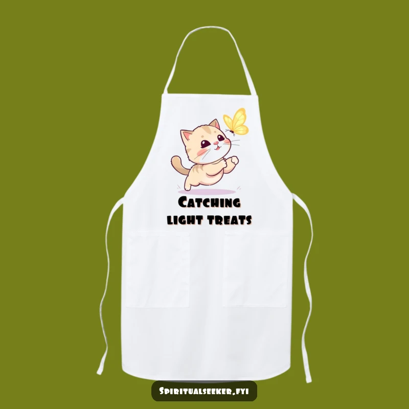 Funny Kawaii Cat Apron: Playful Chef's Butterfly Chase Gift