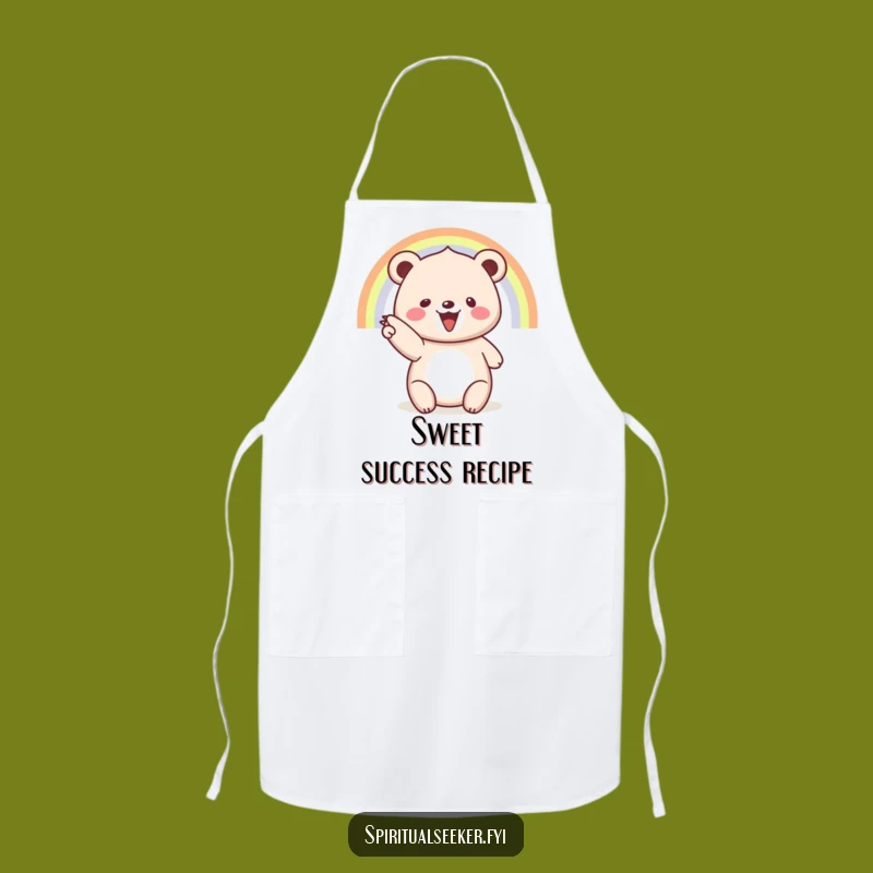 Funny Apron: Cook with Cheer, Featuring a Beaming Bear & Rainbow