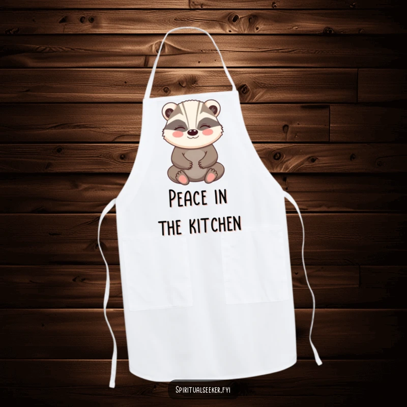 Funny Badger Apron: A meditating badger with a peaceful smile, adding humorous tranquility to cooking.