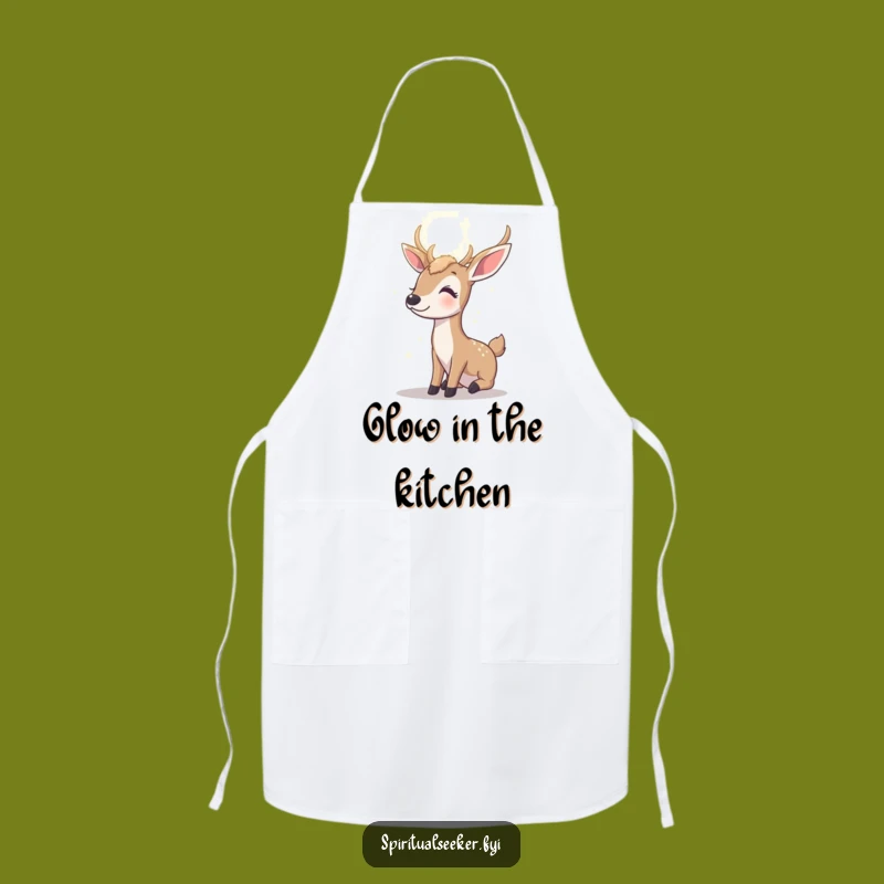 Funny Contented Deer Apron: Radiant Kitchen, Culinary Humor Gift