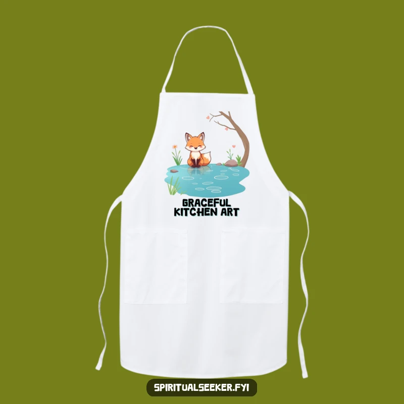 Funny Tranquil Fox Apron: Serene Stream Nature Kitchen Gift