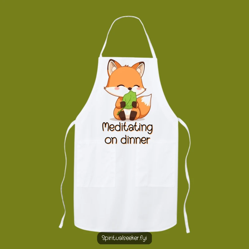 Funny Apron: Cook with Calm, Featuring a Thoughtful Fox and Leaf