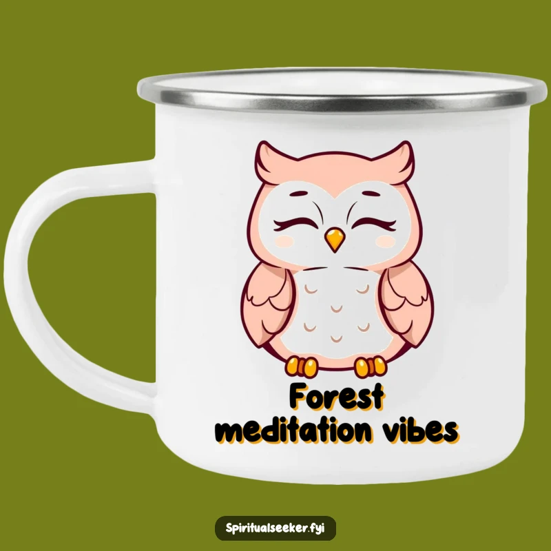 Funny Meditating Owl Camping Mug: Peaceful Smile Character Outdoor Gift