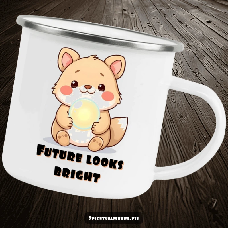 Funny Kawaii Animal Camping Mug with a crystal ball, perfect for humorous outdoor sips and gifting.