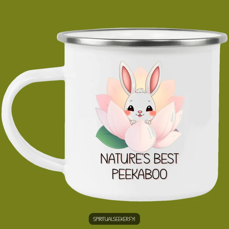 Funny Bunny Lotus Peek Camping Mug: Outdoor Rabbit Drinkware, Ideal Funny Gift