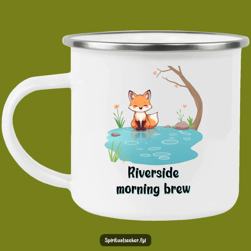 Funny Tranquil Fox Camping Mug: Serene Stream Nature Adventure Gift