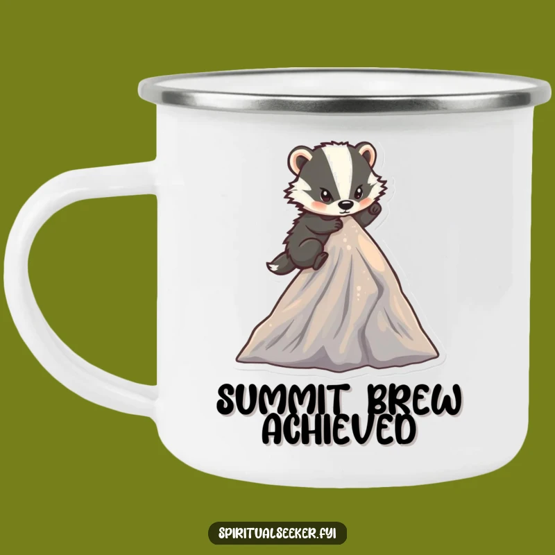Funny Determined Badger Camping Mug: Summit Snacks and Humor, Perfect Funny Gift