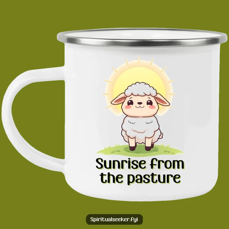Funny Hopeful Sheep Camping Mug: Radiant Dawn Adventures Start Here