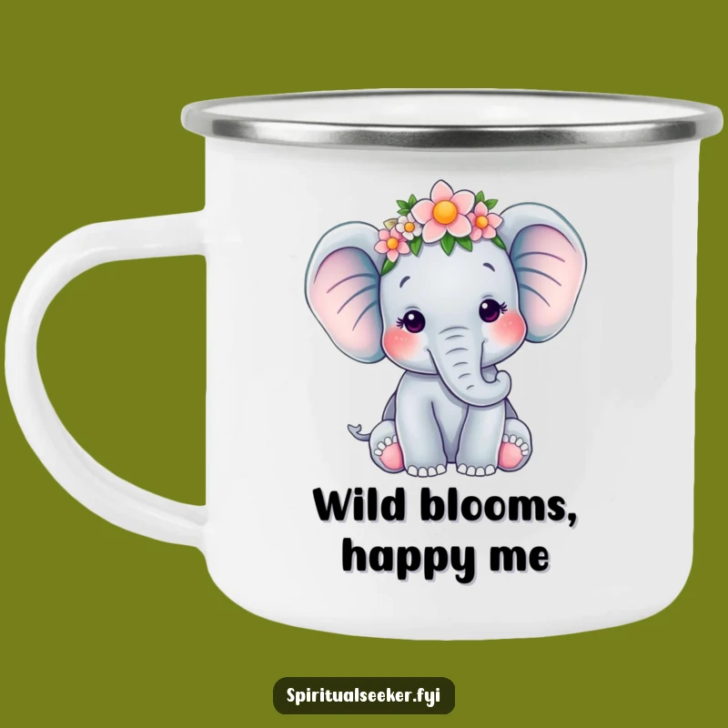 Funny Elephant Flower Crown Camping Mug: Adventure with Serene Charm