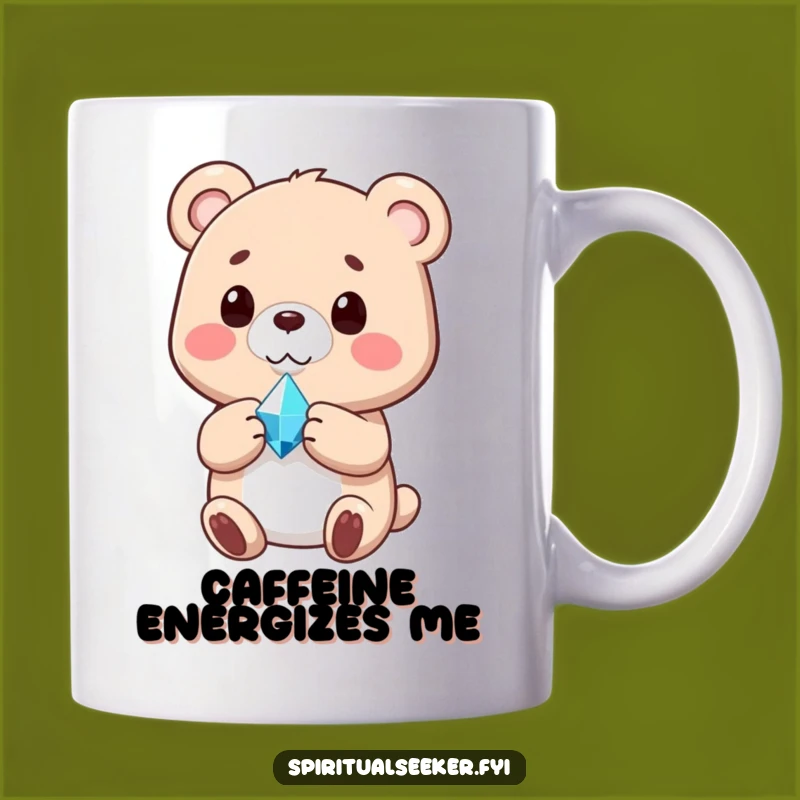 Funny Bear Crystal Mug: Content Bear Holding Radiant Gem, Zen Funny Gift