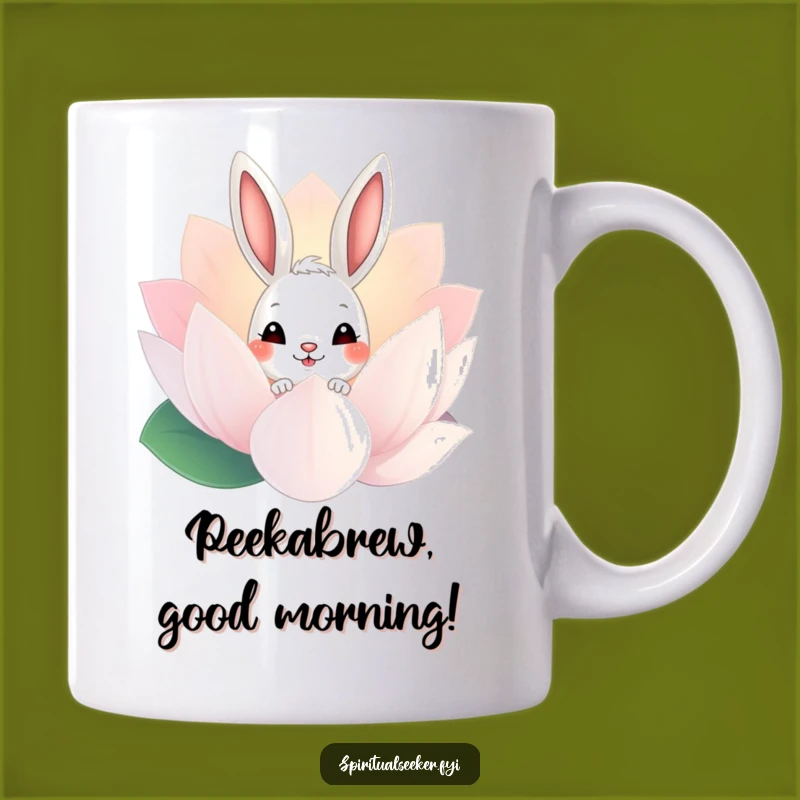 Funny Bunny Lotus Peek Mug: Curious Rabbit & Flower, Perfect Funny Gift