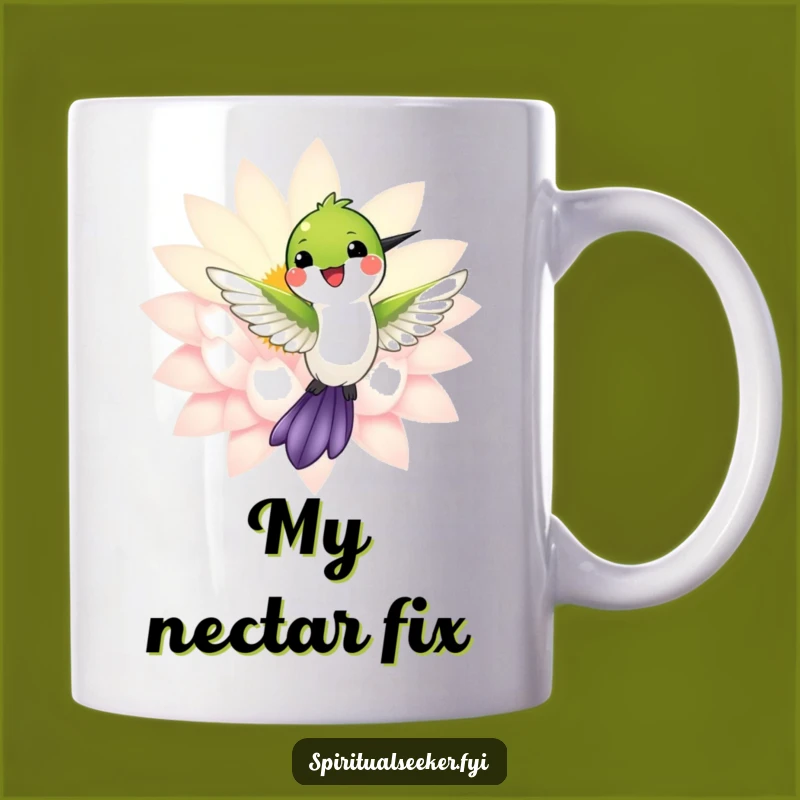 Funny Hummingbird Lotus Mug: Smiling Bird Near Flower, Joyful Funny Gift