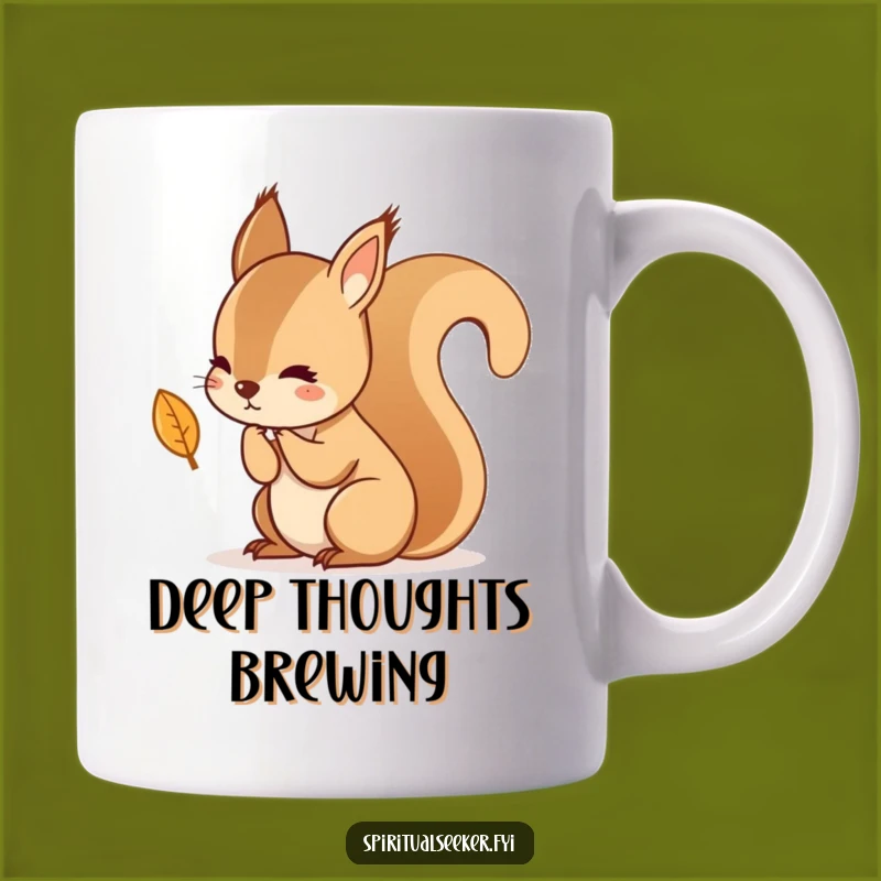 Funny Kawaii Squirrel Leaf Thought Mug - Deep & Humorous Autumn Gift