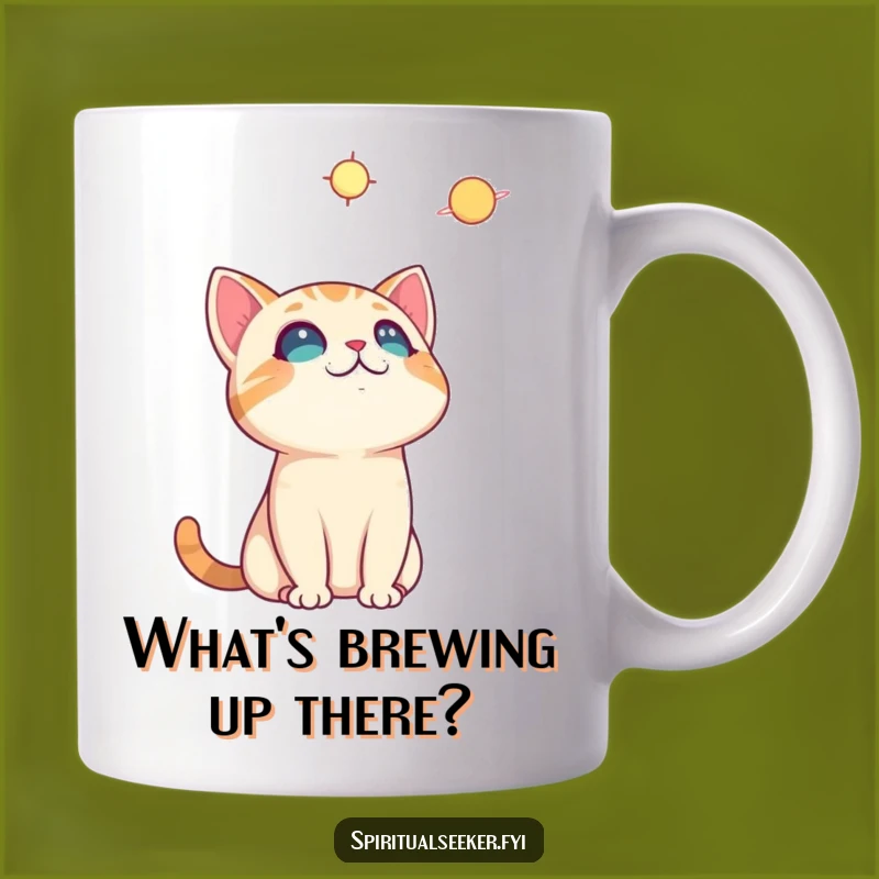 Funny Curious Cat Mug: Stargazer Feline, Cosmic Wonder Gift
