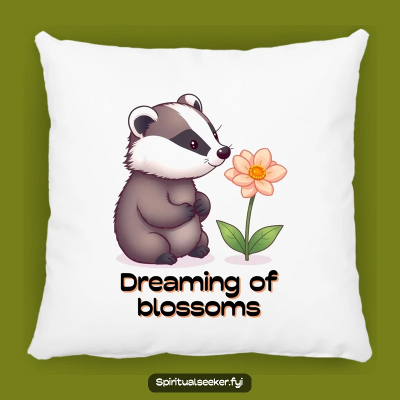 Funny Badger's Cozy Pillow: Magical Flower Comfort for a Humorous Touch.