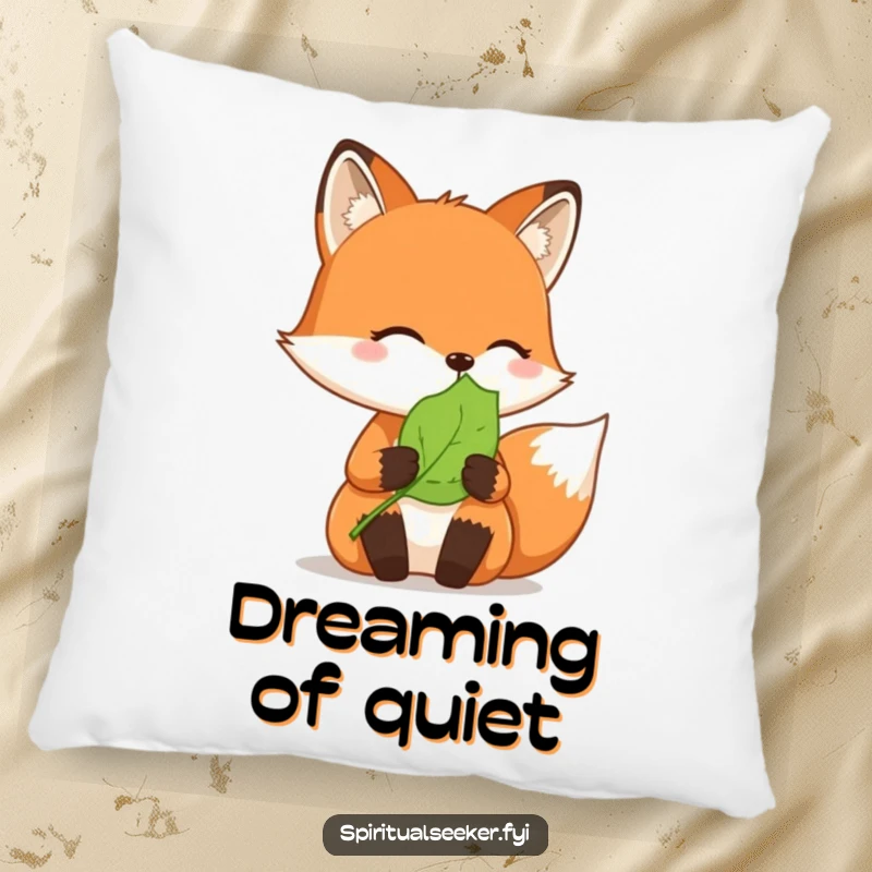 Funny pillow: A tranquil fox cradles a delicate leaf, offering a soft touch of nature's calm.