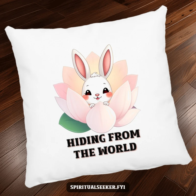 Funny Bunny Pillow: A soft cushion featuring a curious rabbit peeking from a lotus, offering humorous comfort.