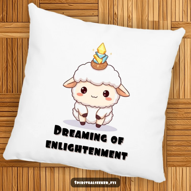 Funny Sheep Pillow: A fluffy sheep balancing glowing crystals, offering humorous comfort and peaceful decor.