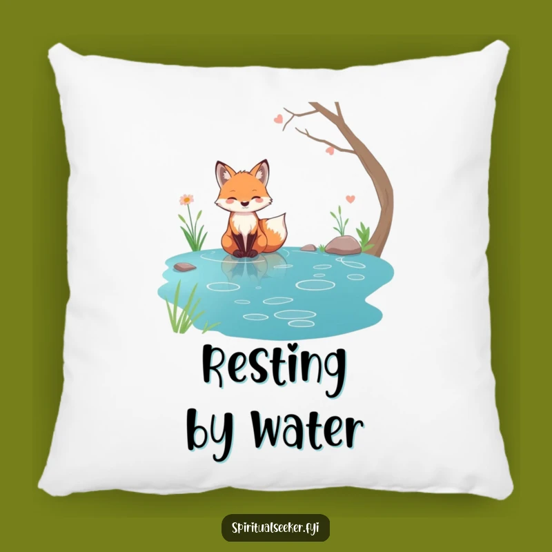 Funny Tranquil Fox Pillow: Serene Stream Comfort Nature Gift