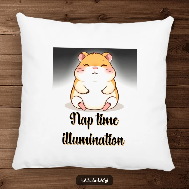 Funny meditating hamster pillow with a soft, comforting glow, perfect for adding a touch of Zen and humor to any seating area.