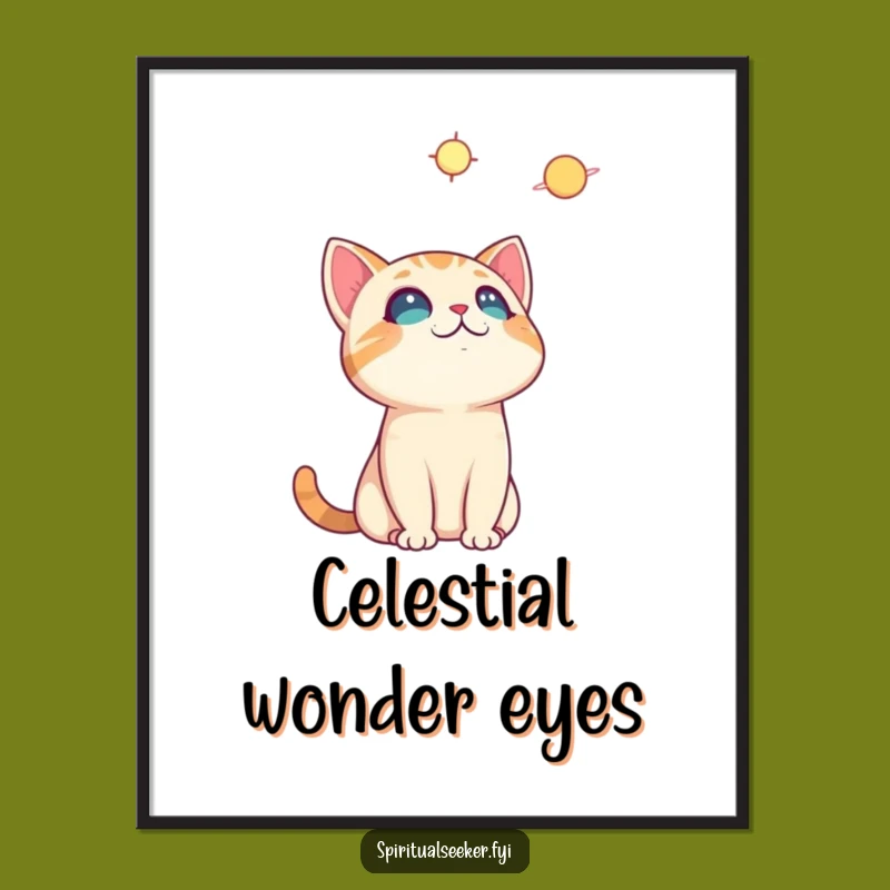 Funny Curious Cat Digital Art: Cosmic Decor, Instant Humor Gift