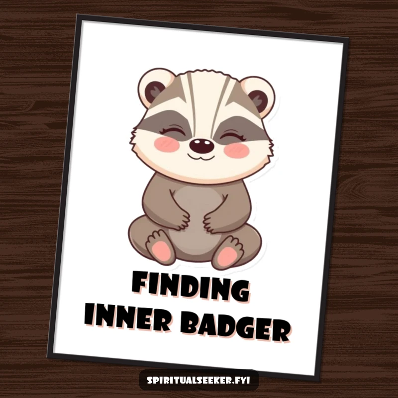 Funny Badger Digital Art Print: A meditating badger with a peaceful smile, bringing humorous serenity to any room.