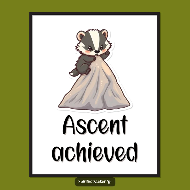 Funny Determined Badger Digital Art: Climbing Peak Print, Instant Funny Gift for Achievers