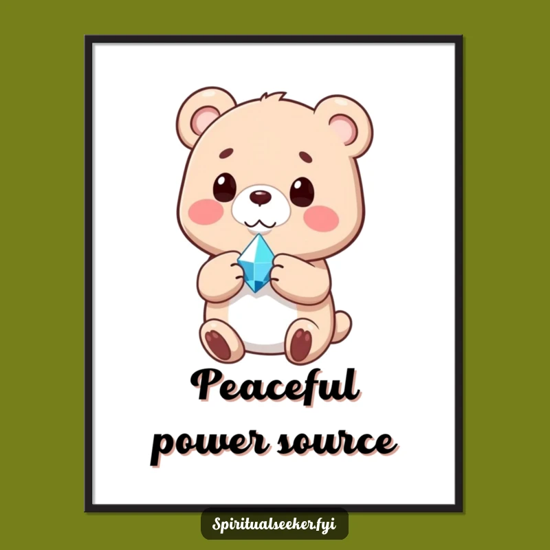 Funny Digital Art: Content Bear Crystal Print for Tranquil Decor