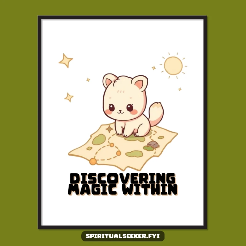 Funny Kawaii Explorer Digital Art: Printable Map Adventure, Ideal Funny Gift Decor