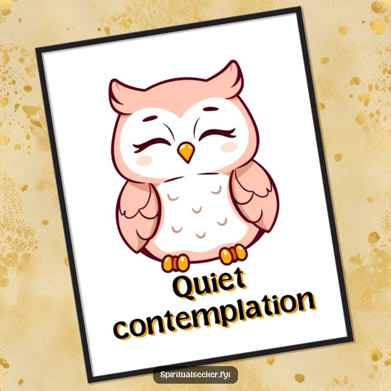 Funny meditating owl digital art print, peaceful smiling character, ideal for instant download wall decor.
