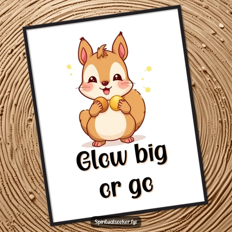 Funny digital art print of a cheerful squirrel distributing glowing nuts to friends, perfect for wall decor that inspires joy.