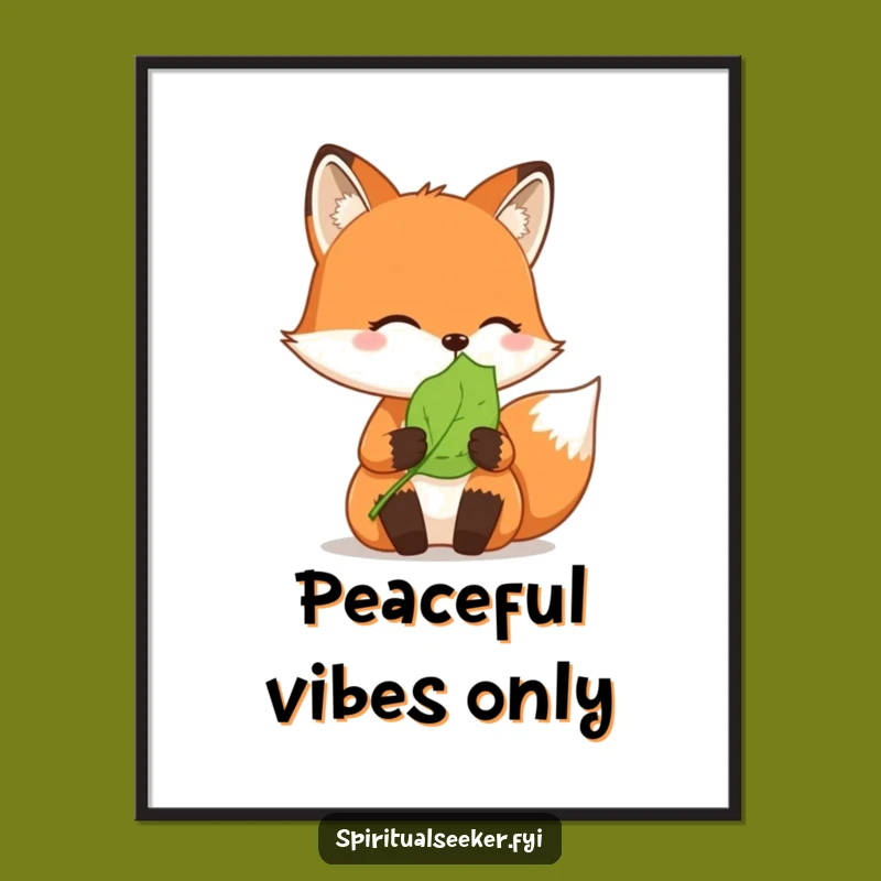 Funny Digital Art: Thoughtful Fox and Peaceful Leaf for Instant Decor