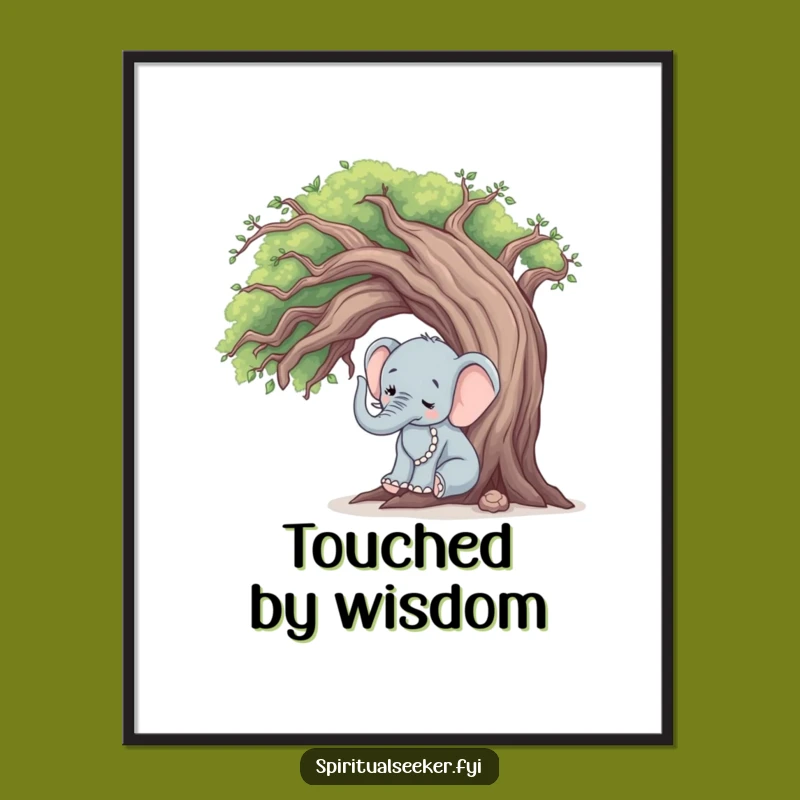 Funny Elephant Tree Hugger Digital Art: Peaceful Print for Serene Spaces Gift