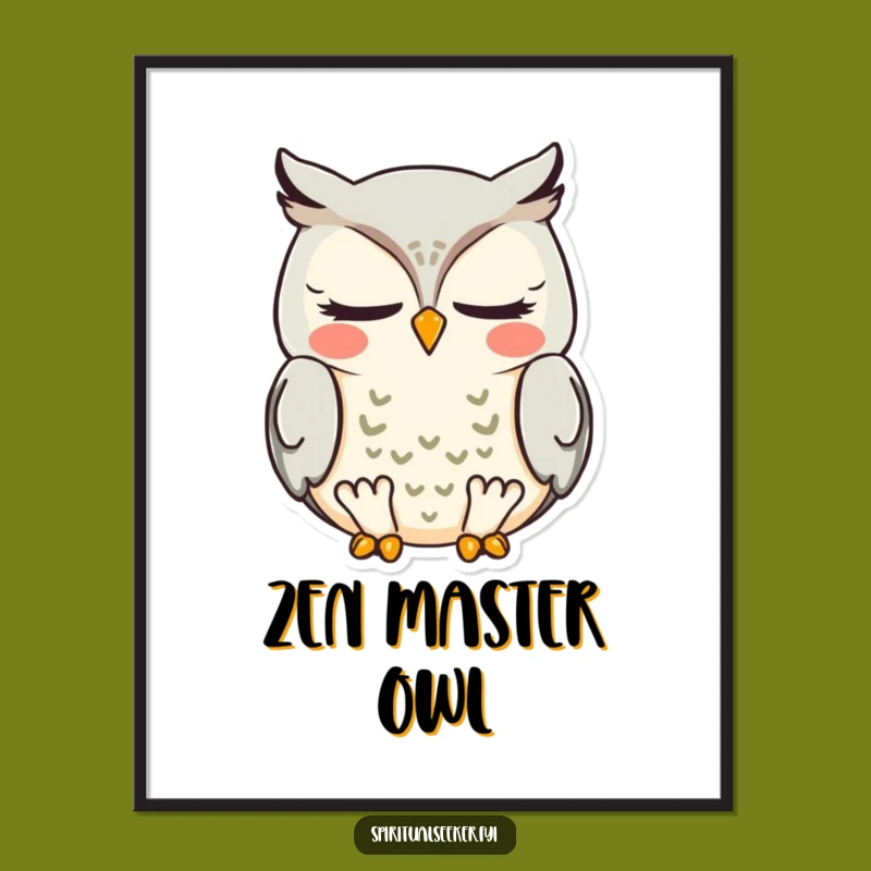 Funny Meditating Owl Digital Art: Zen Decor, Instant Humor Gift
