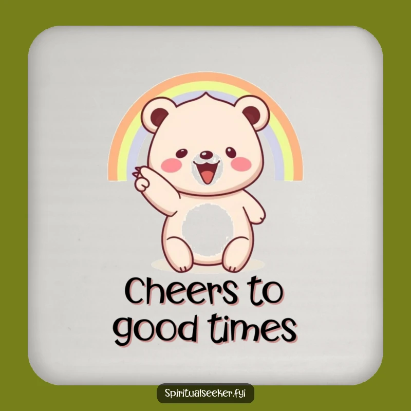 Funny Coaster Set: Protect Surfaces with a Beaming Bear & Rainbow