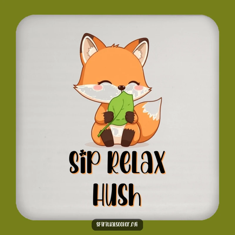 Funny Coaster Set: Protect Surfaces with a Thoughtful Fox and Leaf