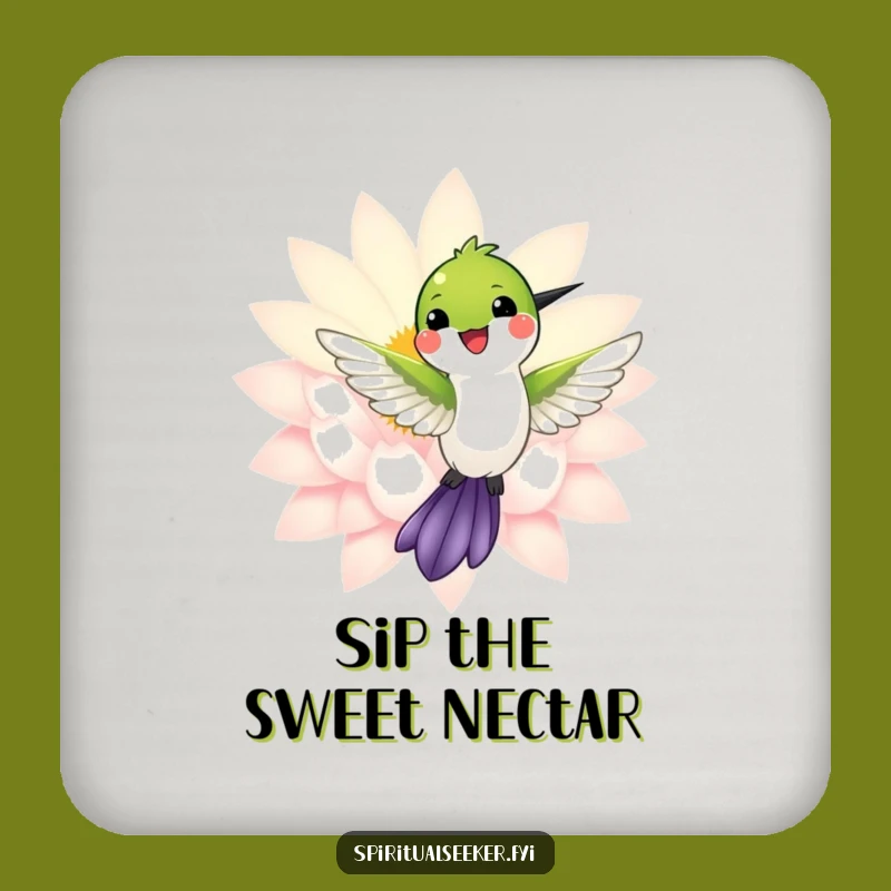 Funny Drink Coaster: Hummingbird Lotus Art for Elegant Tables