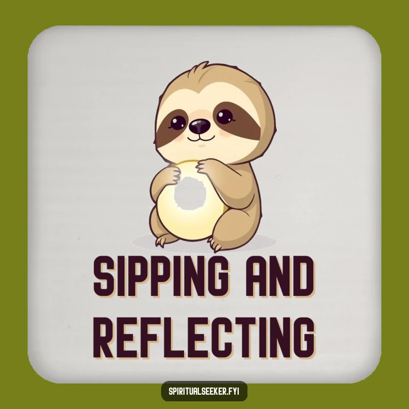 Funny Drink Coaster: Thoughtful Sloth Orb Art for Pensive Tables