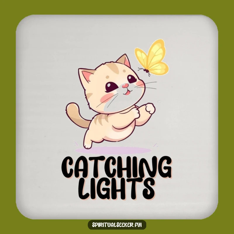 Funny Kawaii Cat Coaster: Playful Butterfly Chase Drink Protector Gift