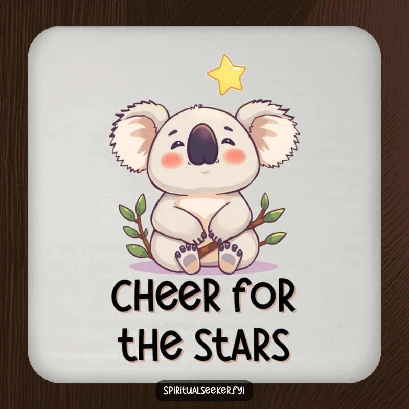 Funny koala drink coasters displaying a contented koala gazing at a gentle, shining star, adding humorous protection.
