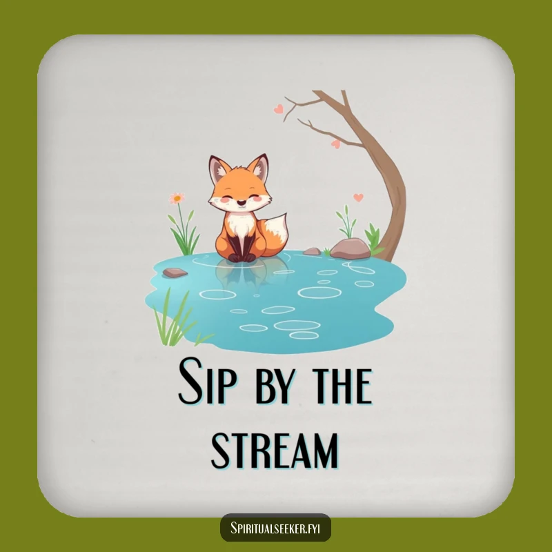 Funny Tranquil Fox Coaster: Serene Stream Nature Decor Gift