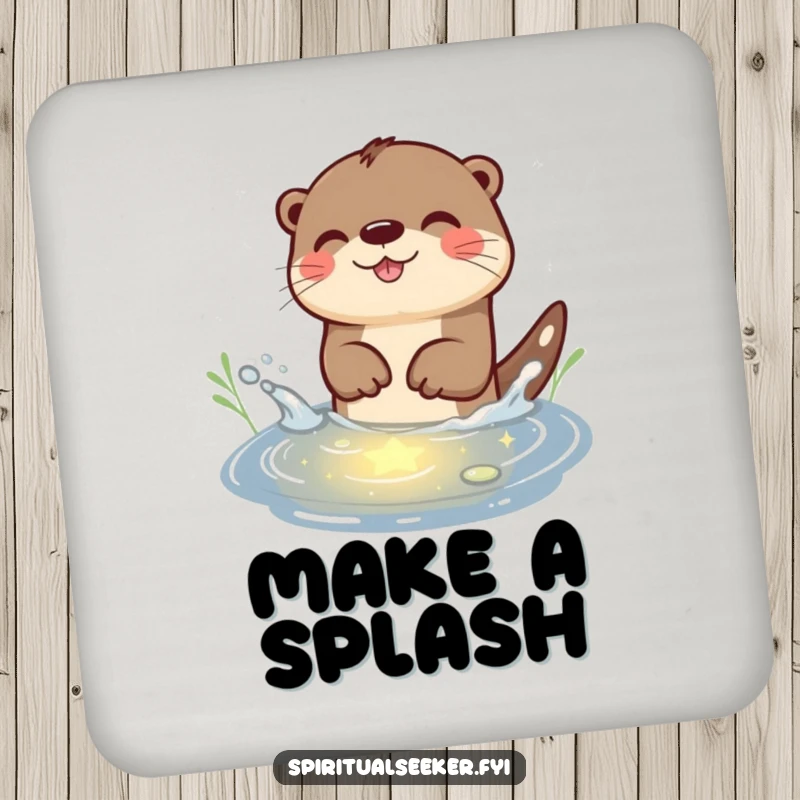 Funny Otter Coaster: A playful otter splashing in a starlit pond, offering humorous protection for surfaces.