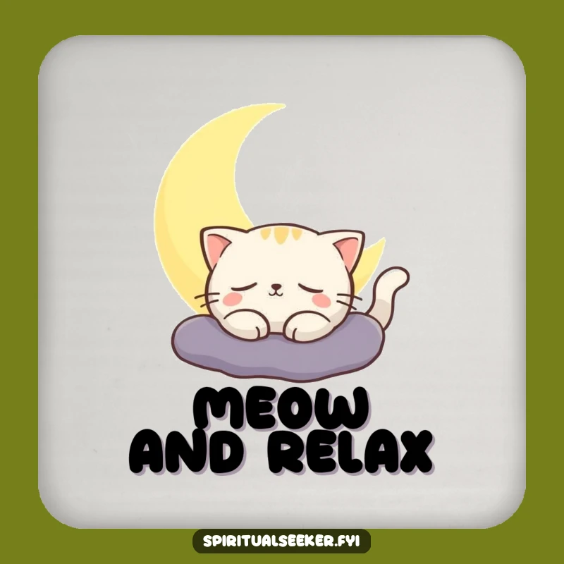 Funny Cat Coaster, Moon Glow Protection, Contented Drink Gift