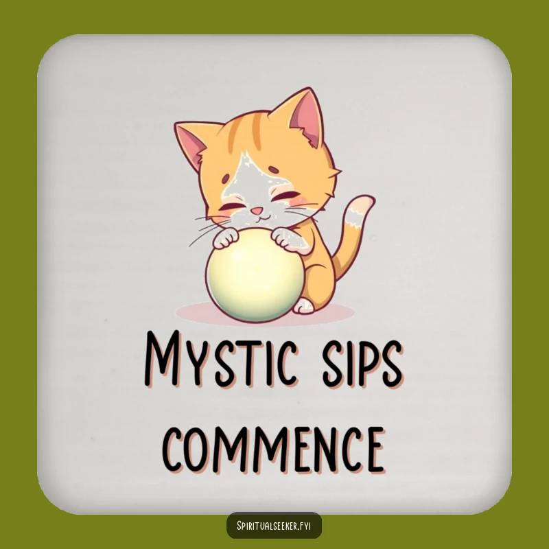 Funny Curious Cat Drink Coaster: Orb Protector, Humorous Table Gift