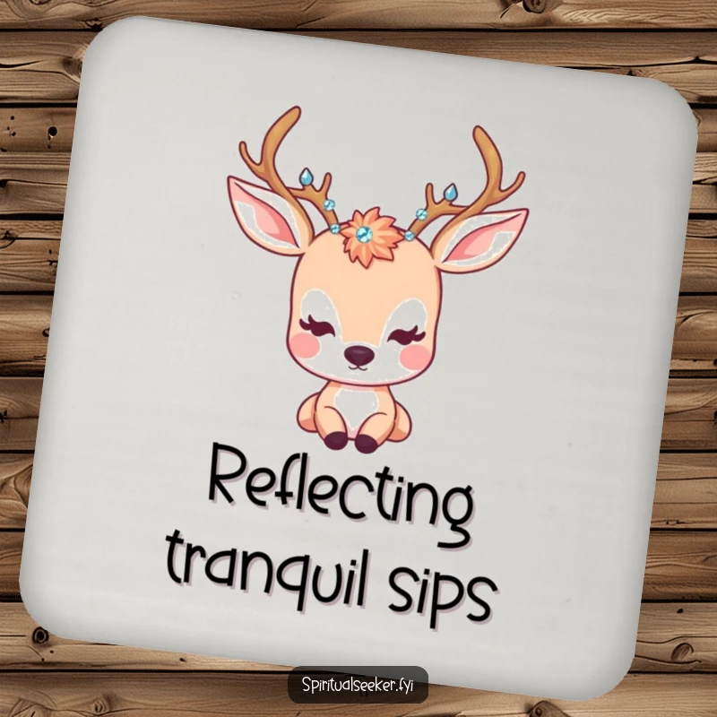 Funny Drink Coaster: A kawaii deer with crystal antlers gazing peacefully, offering surface protection with serene beauty.