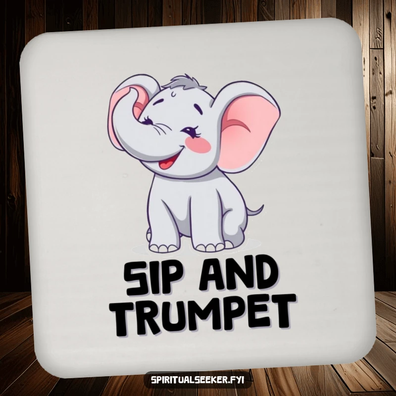 Funny drink coaster with a happy elephant joyfully trumpeting, perfect for adding a touch of celebration to any table.