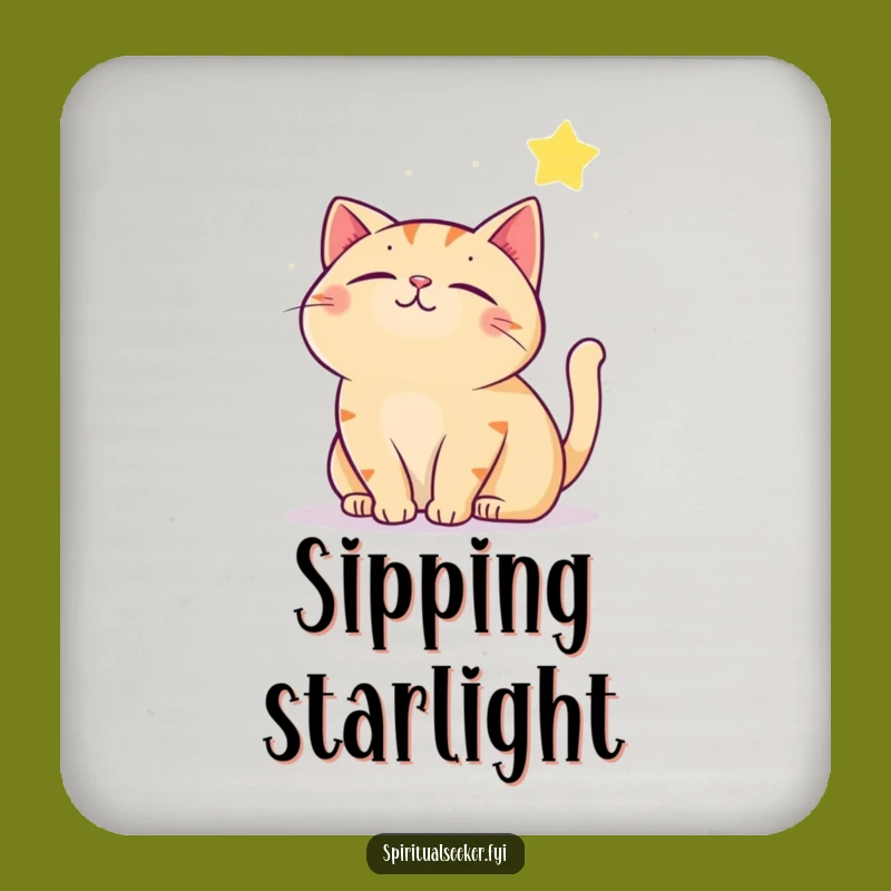 Funny Contented Cat Coaster: Protect Surfaces with Dreams, Great Funny Gift!