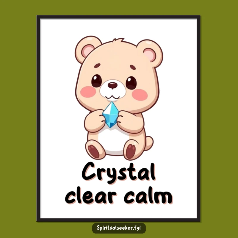 Funny Bear Poster: Content Bear Crystal Art, Serene Wall Decor Funny Gift
