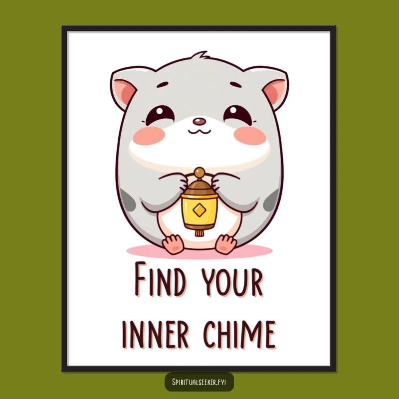 Funny Kawaii Animal Poster: Balanced Chime Art, Serene Wall Decor